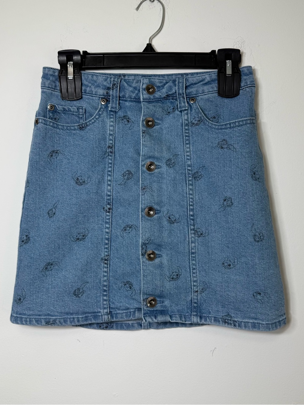 Disney Lilo & Stitch Denim Skirt Button Front Medium Wash Jean Mini Small